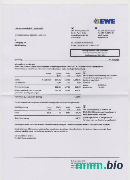 Niemiecki rachunek za media EWE w formacie PSD